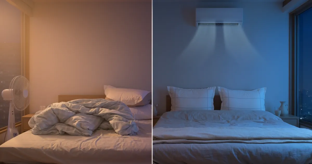 寝苦しい夜を快適な睡眠環境に整えるイメージ